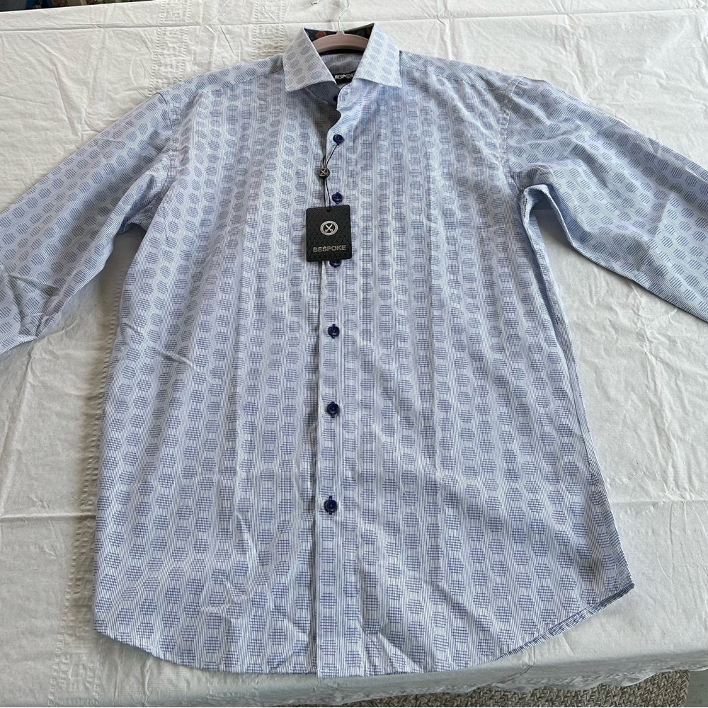 Bespoke Light Blue Geometric Dress Shirt